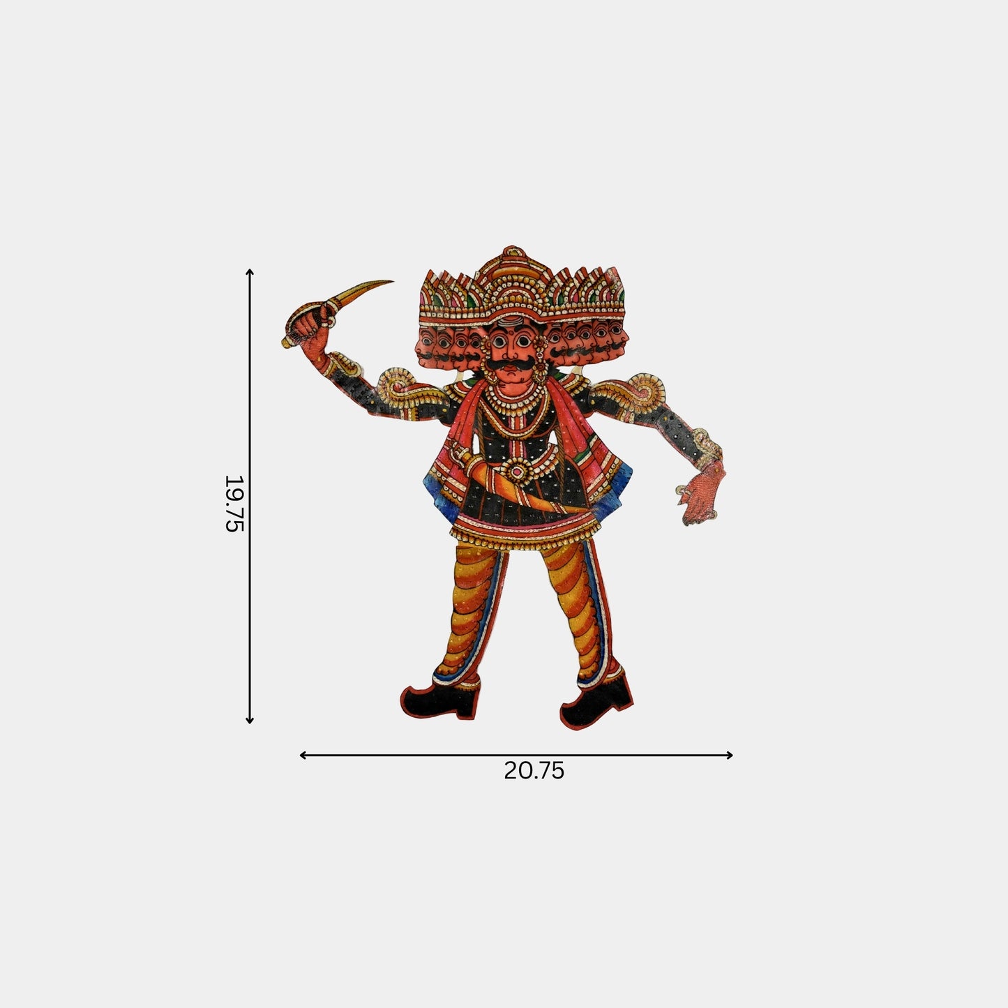 handmade tholu bommalata leather puppet king raavan – black warrior attire (unframed)
