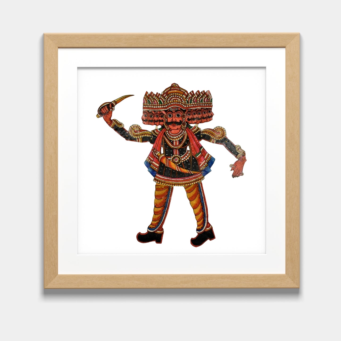 handmade tholu bommalata leather puppet king raavan – black warrior attire (unframed)