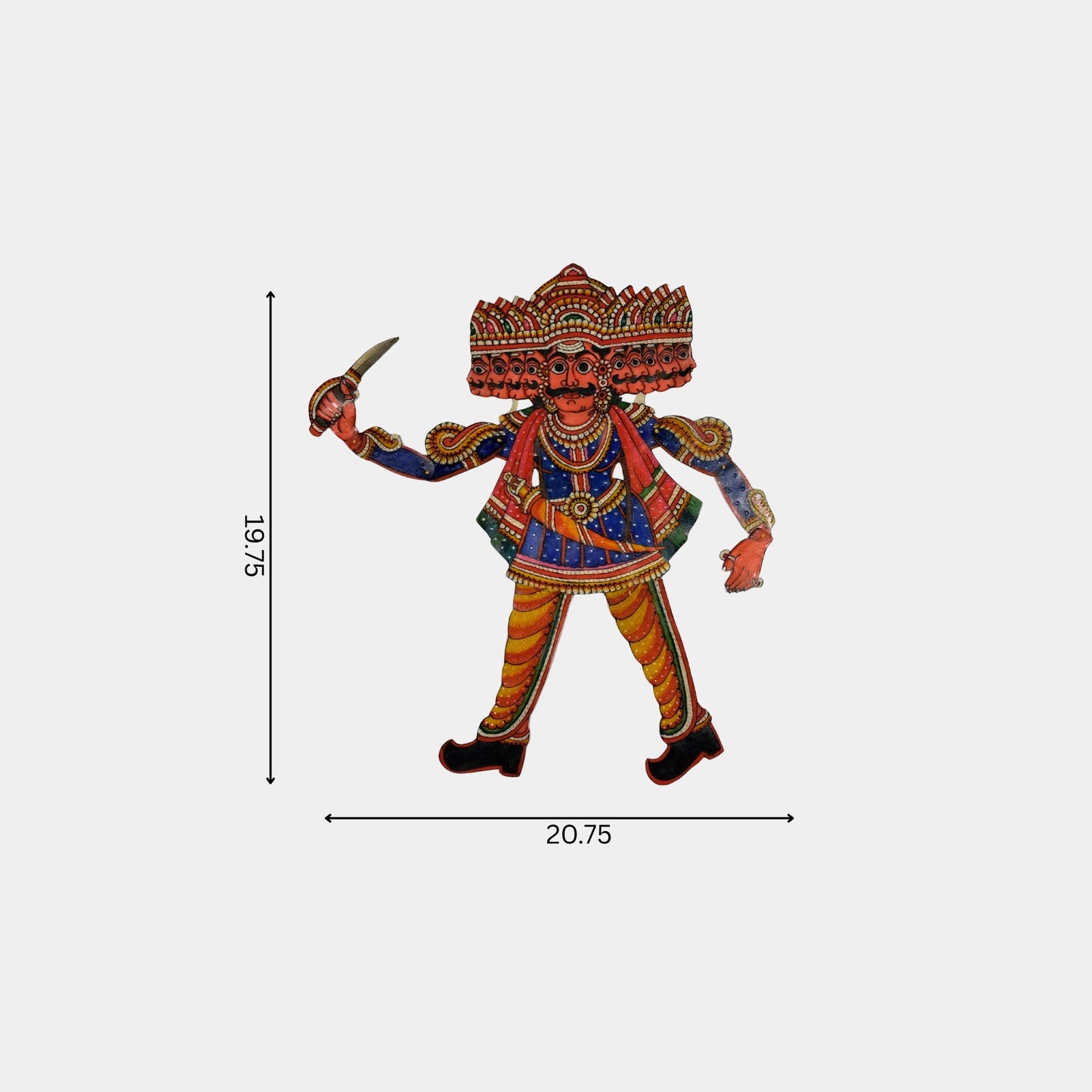 handmade tholu bommalata leather puppet king raavan – blue royal attire (unframed)