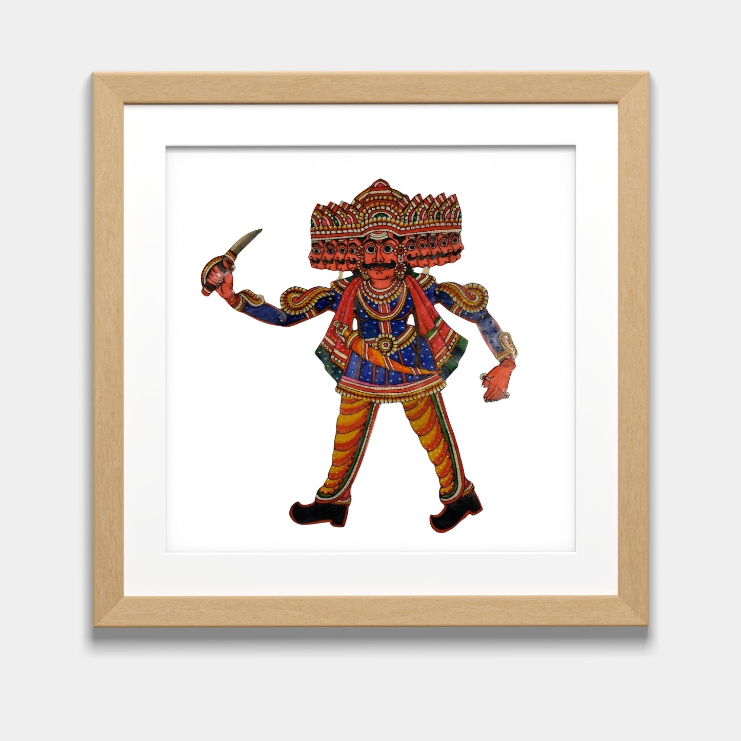 handmade tholu bommalata leather puppet king raavan – blue royal attire (unframed)