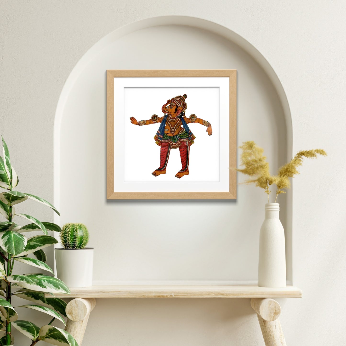 handmade tholu bommalata leather puppet lord ganesha – ochre orange form (unframed)