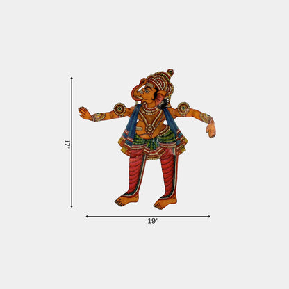 Handmade Tholu Bommalata Leather Puppet Lord Ganesha – Ochre Orange Form (Unframed)