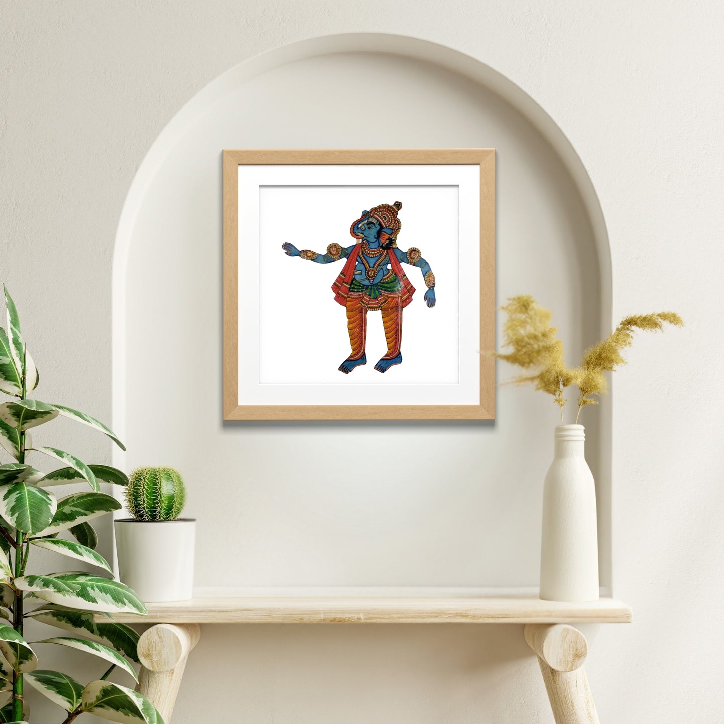 handmade tholu bommalata leather puppet lord ganesha – blue form (unframed)