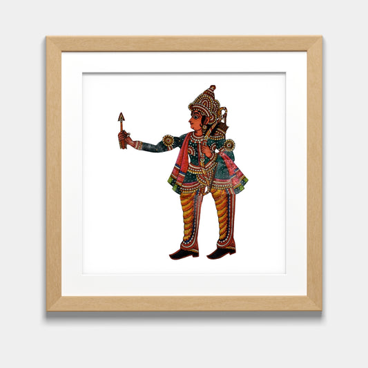 Handmade Tholu Bommalata Leather Puppet Prince Laxman – Green Warrior Form (Unframed)