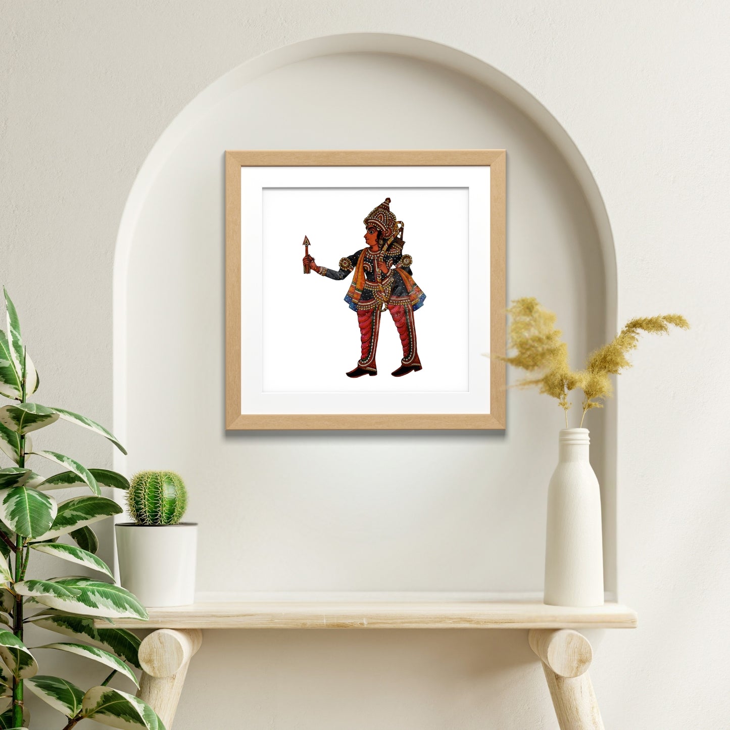 handmade tholu bommalata leather puppet prince laxman – dark warrior form (unframed)