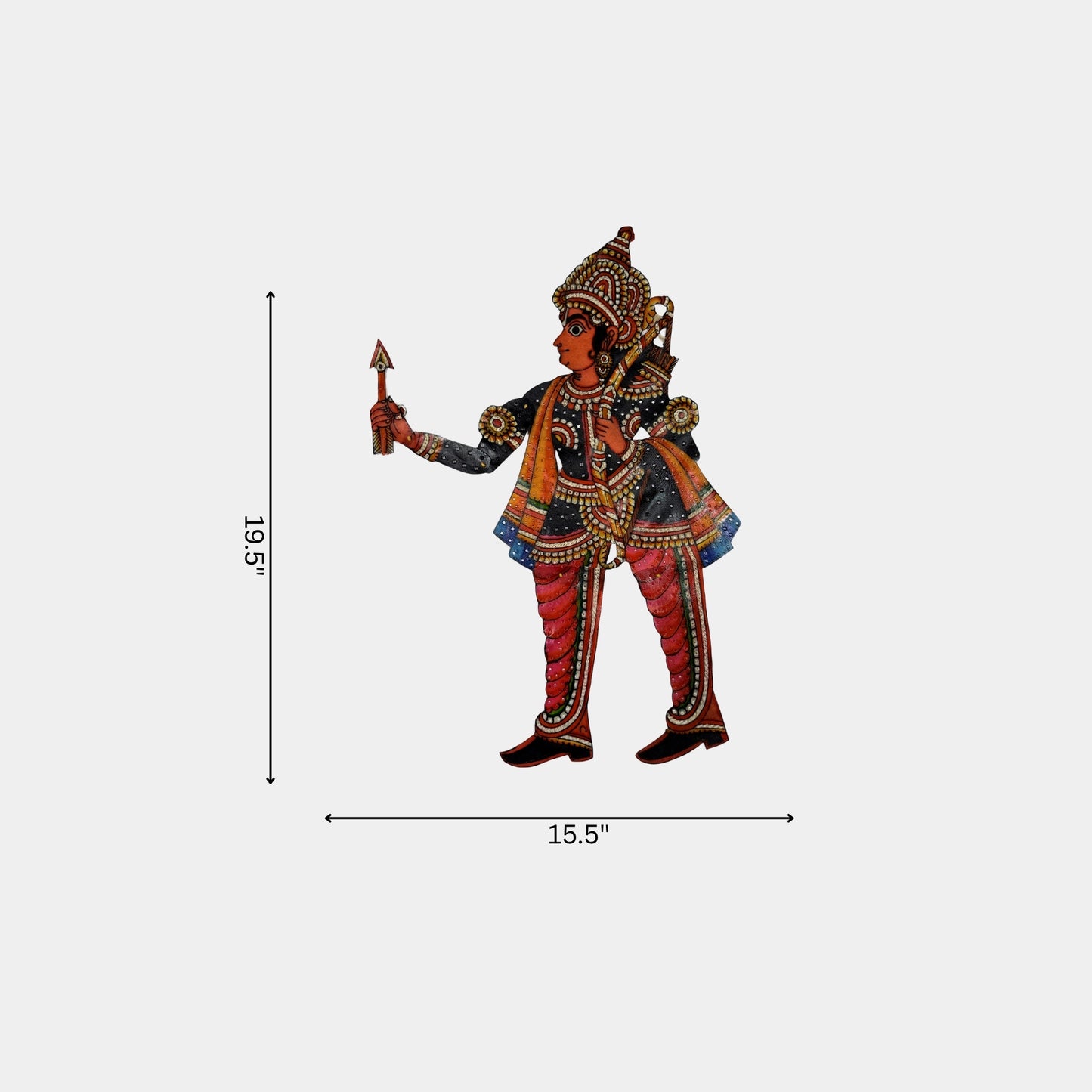 handmade tholu bommalata leather puppet prince laxman – dark warrior form (unframed)