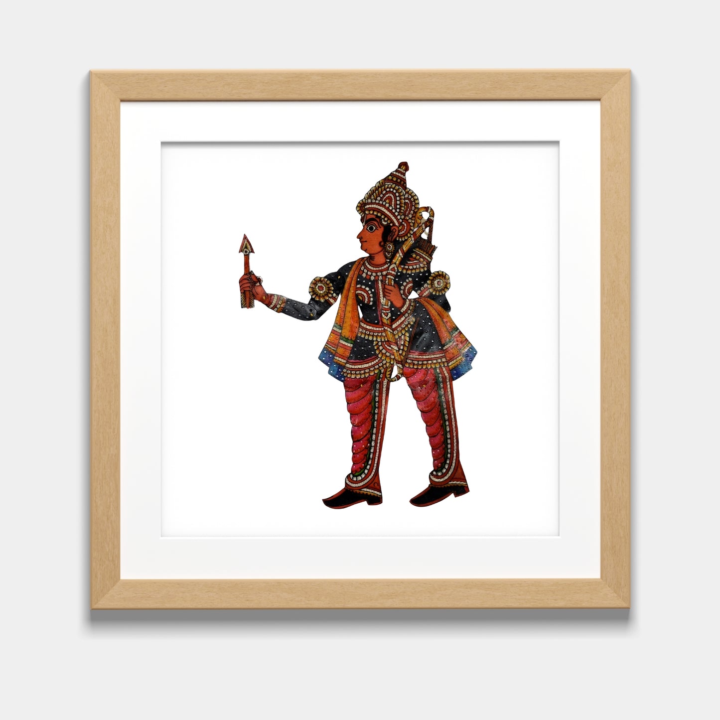 handmade tholu bommalata leather puppet prince laxman – dark warrior form (unframed)