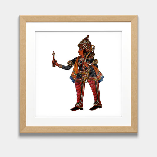 Handmade Tholu Bommalata Leather Puppet Prince Laxman – Dark Warrior Form (Unframed)
