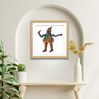 Handmade Tholu Bommalata Leather Puppet Krishna – Green Uttariya  (Unframed)