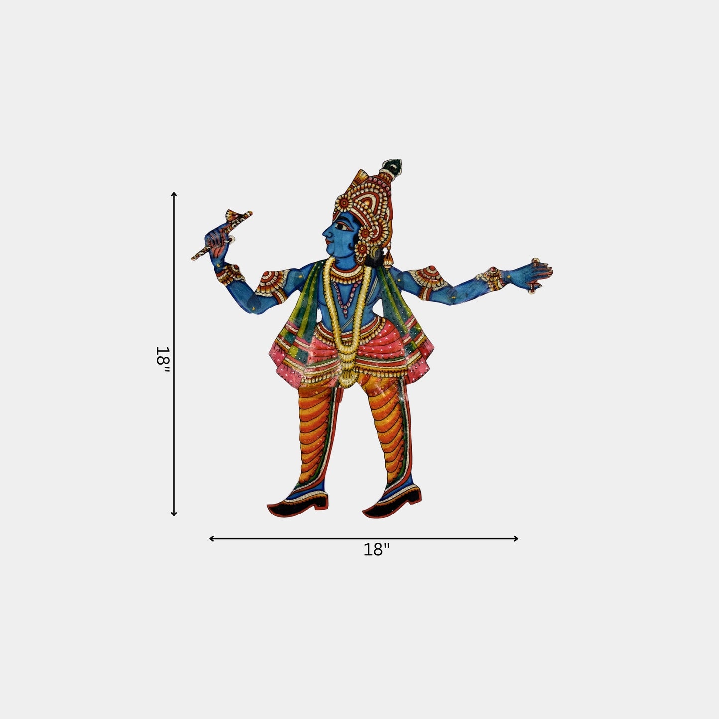 handmade tholu bommalata leather puppet krishna – green uttariya  (unframed)