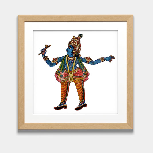 Handmade Tholu Bommalata Leather Puppet Krishna – Green Uttariya  (Unframed)