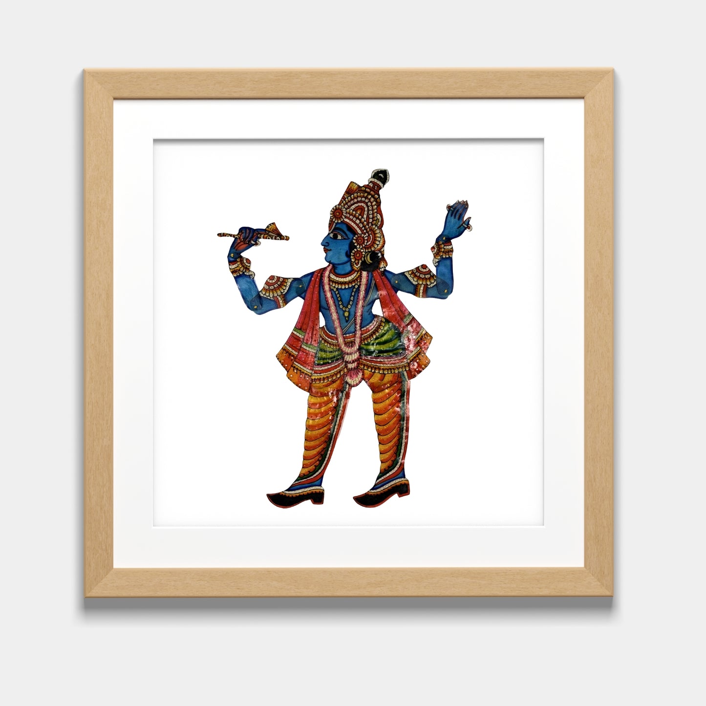 handmade tholu bommalata leather puppet lord krishna – pink uttariya (unframed)