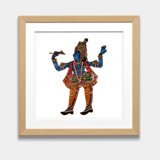 Handmade Tholu Bommalata Leather Puppet Lord Krishna – Pink Uttariya (Unframed)