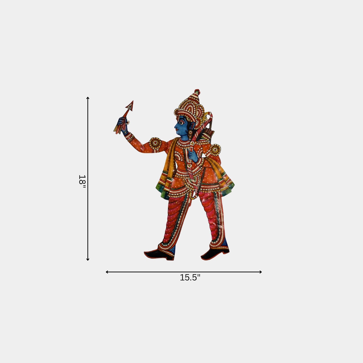 handmade tholu bommalata leather puppet lord ram – orange warrior form (unframed)