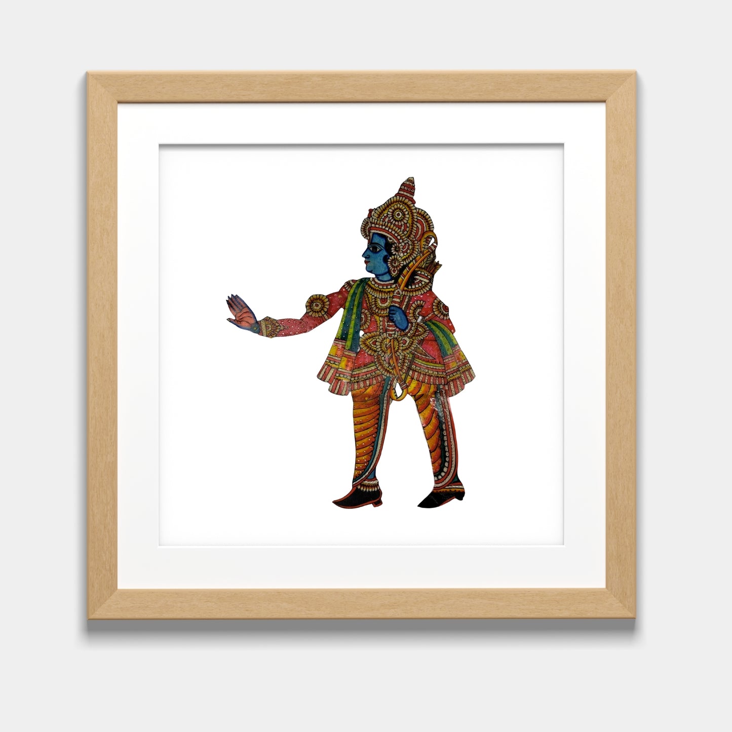 handmade tholu bommalata leather puppet lord ram – blessing gesture form (unframed)