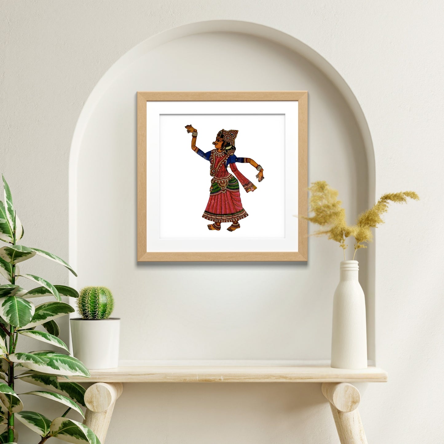 handmade tholu bommalata leather puppet radha – festive dance form (unframed)