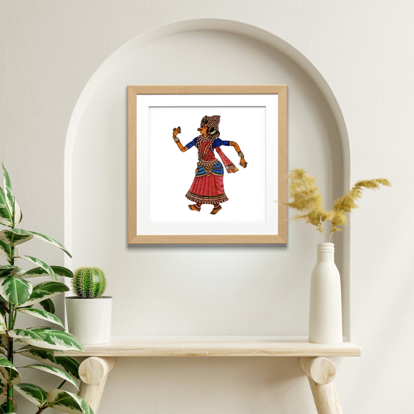 handmade tholu bommalata leather puppet radha – classic dance form (unframed)