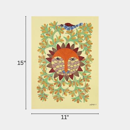 Authentic Gond Painting - Radiant Sun God (Surya Dev) on Paper