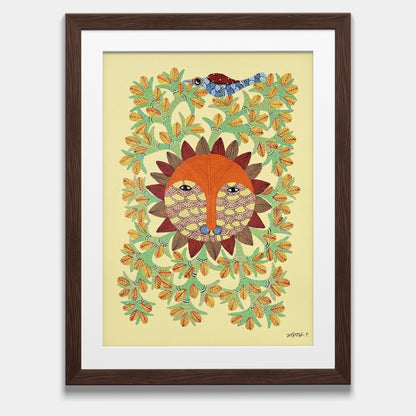 Authentic Gond Painting - Radiant Sun God (Surya Dev) on Paper