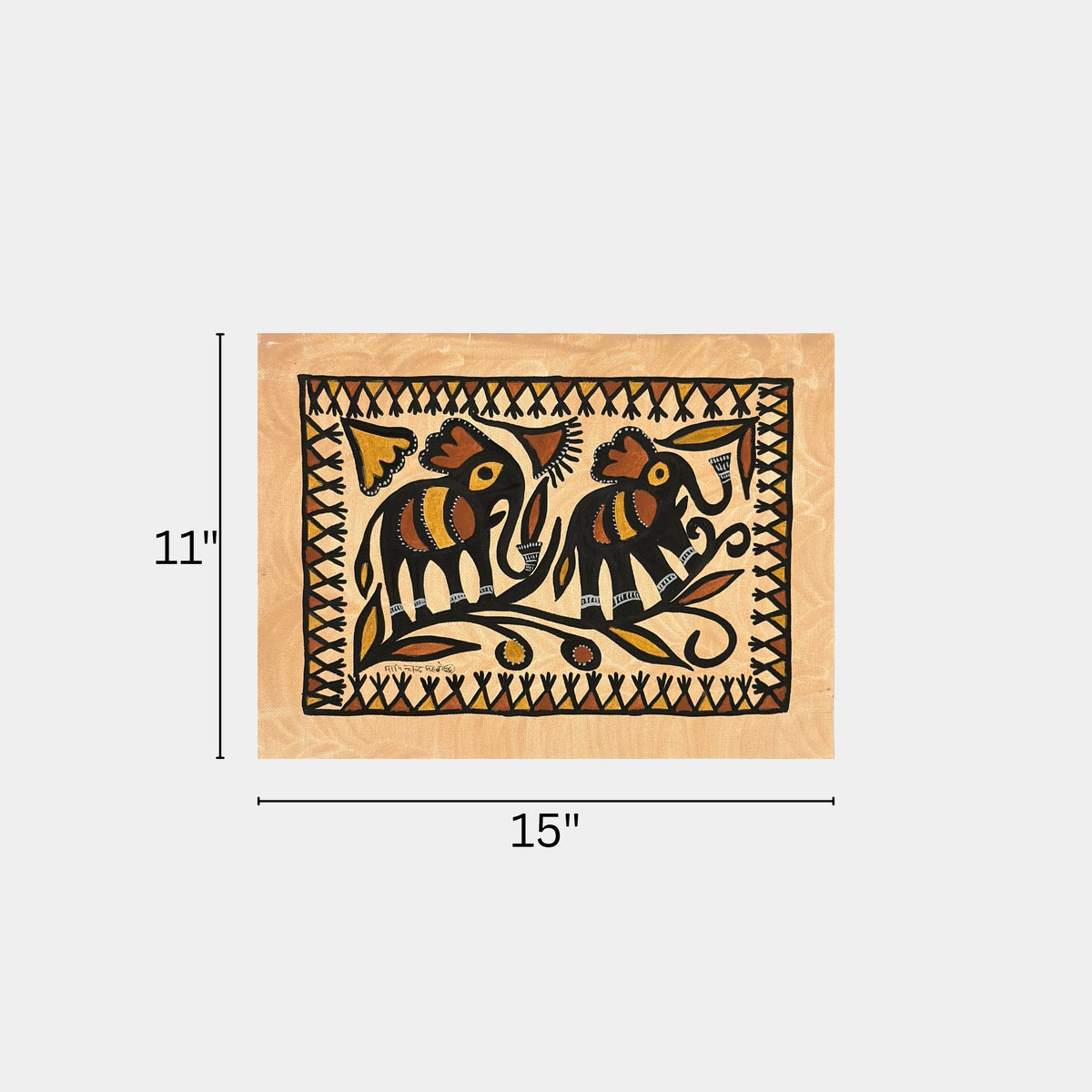 authentic sohrai painting - auspicious twin elephants (unframed)