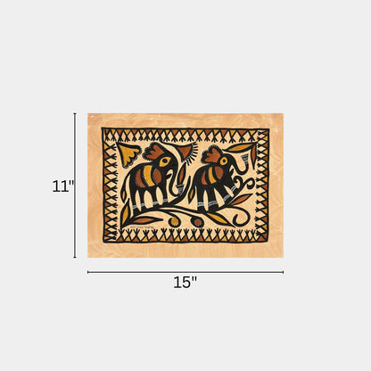Authentic Sohrai Painting - Auspicious Twin Elephants (Unframed)