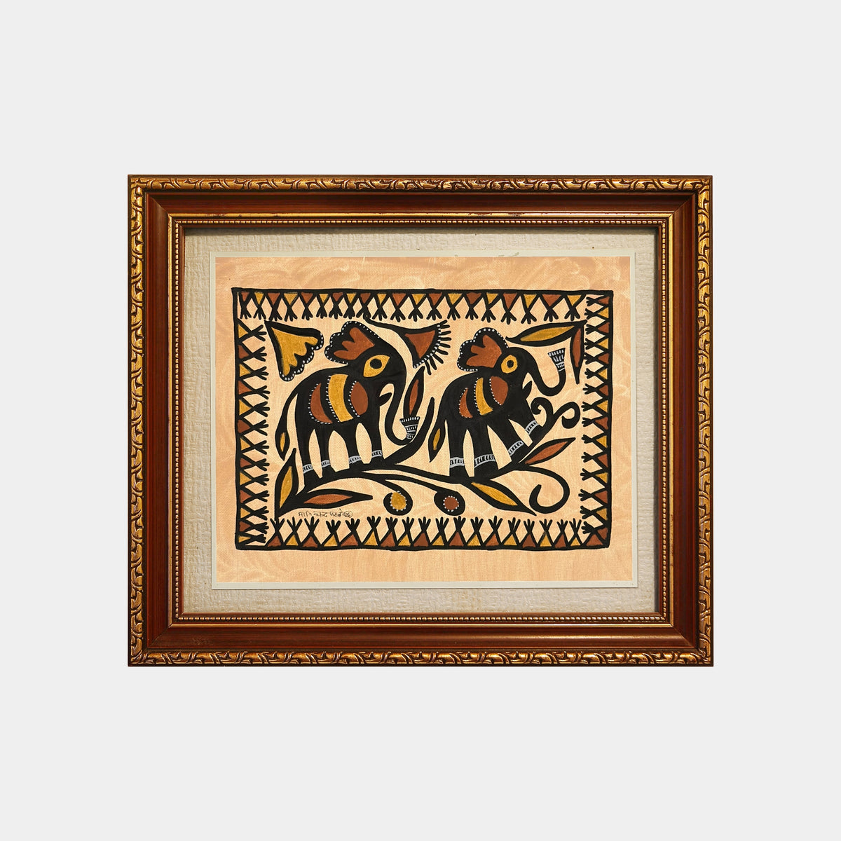 authentic sohrai painting - auspicious twin elephants (unframed)