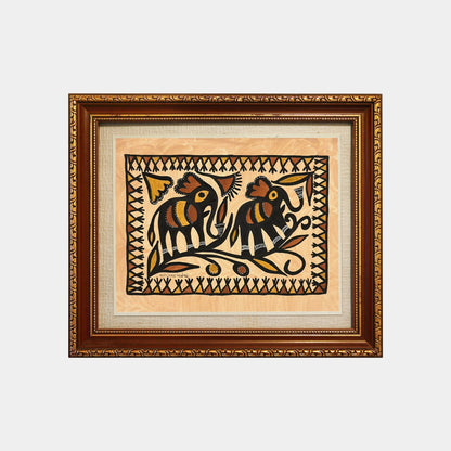 Authentic Sohrai Painting - Auspicious Twin Elephants (Unframed)