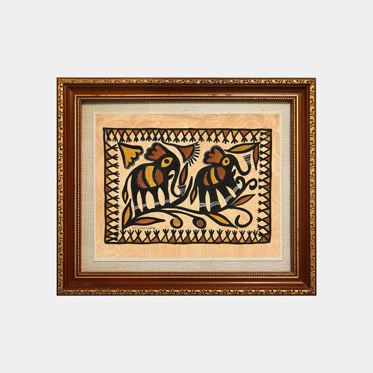 Authentic Sohrai Painting - Auspicious Twin Elephants (Unframed)