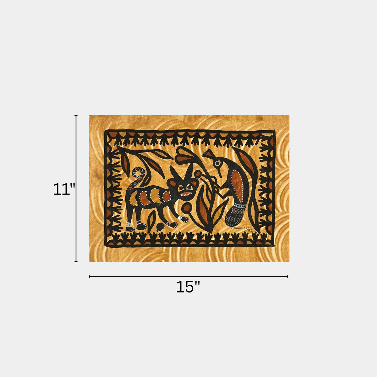 traditional sohrai jungle cat & bird wall art (unframed)