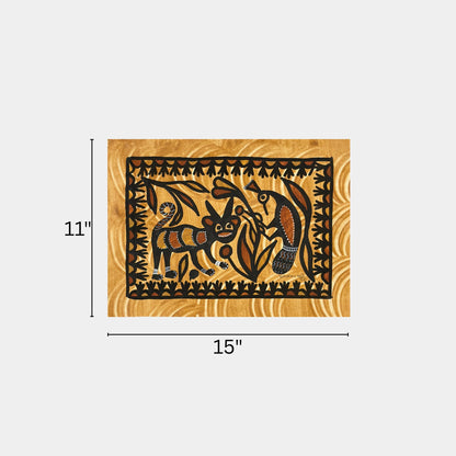 Traditional Sohrai Jungle Cat & Bird Wall Art (Unframed)