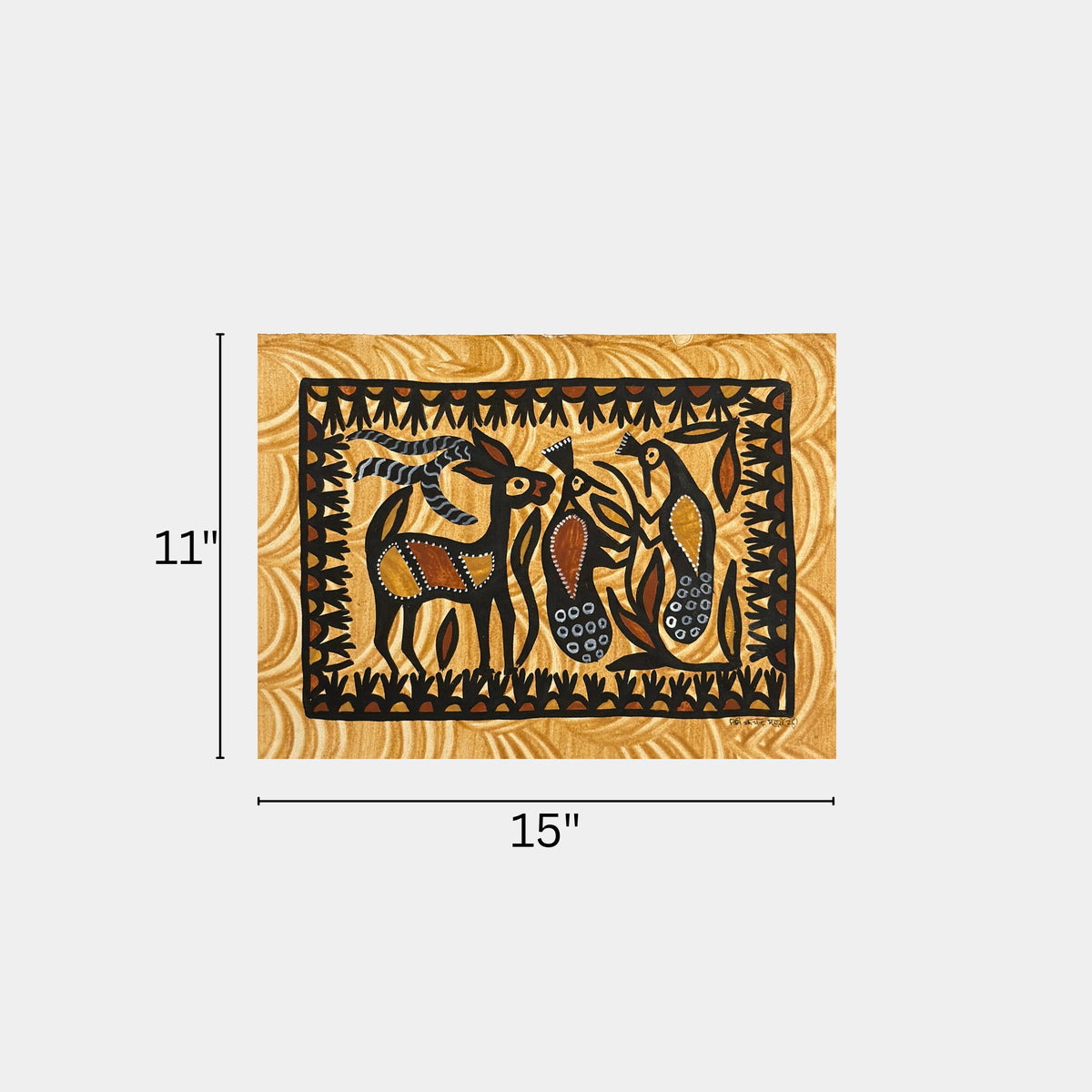sohrai folk art - graceful deer and bird (unframed)
