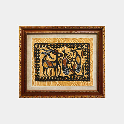 Sohrai Folk Art - Graceful Deer and Bird (Unframed)