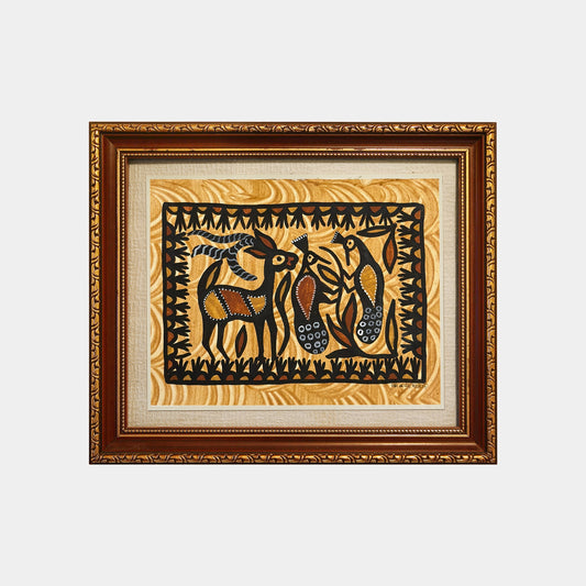 Sohrai Folk Art - Graceful Deer and Bird (Unframed)
