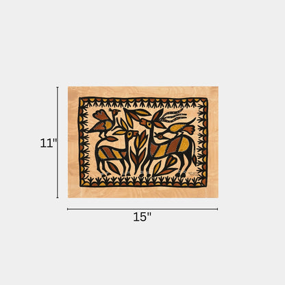 Classic Sohrai Art - Twin Horned Deer and Birds (Unframed)