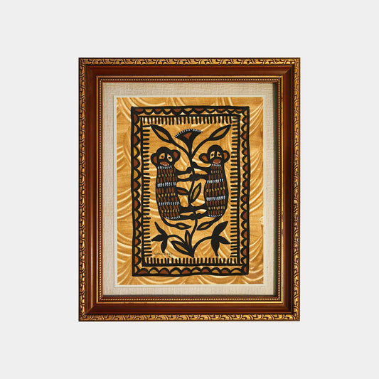 Vibrant Sohrai Painting - Playful Forest Monkeys (Unframed)