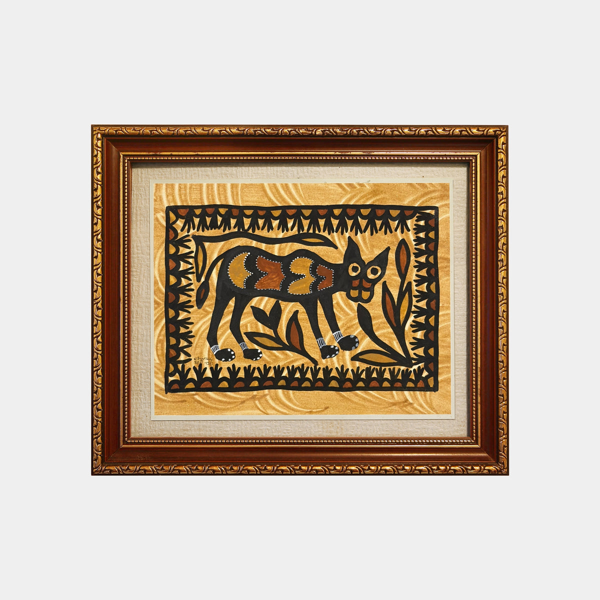 striking sohrai painting - the forest wildcat (unframed)