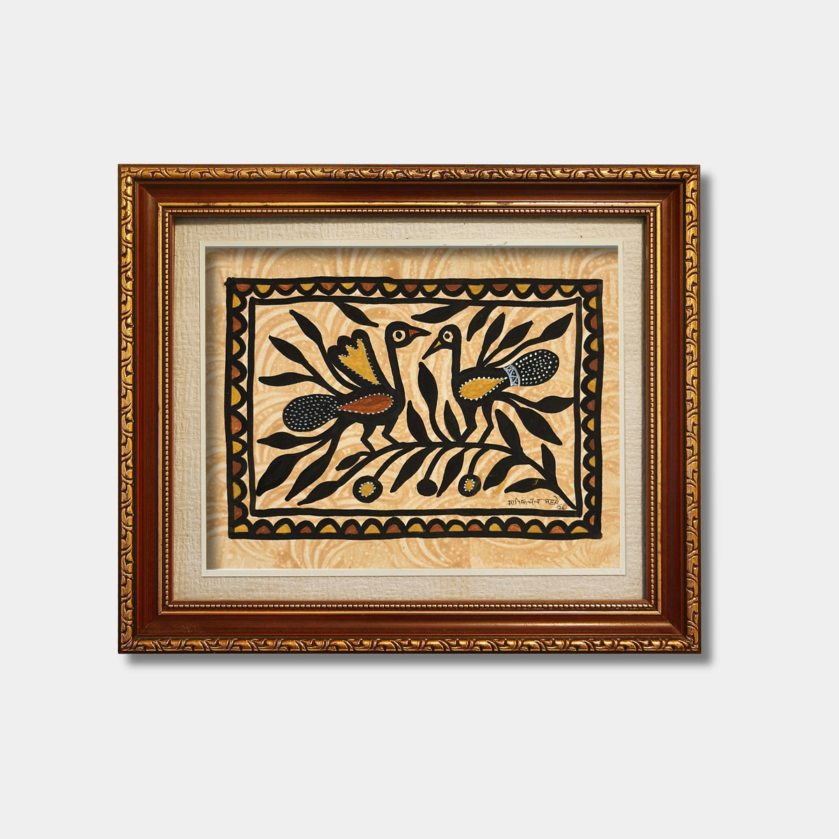 authentic sohrai art - harmonious twin peacocks (unframed)