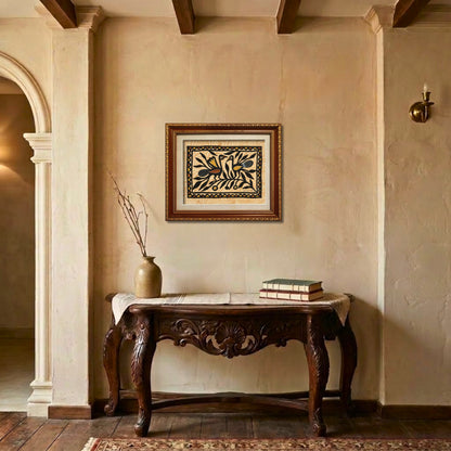 Authentic Sohrai Art - Harmonious Twin Peacocks (Unframed)