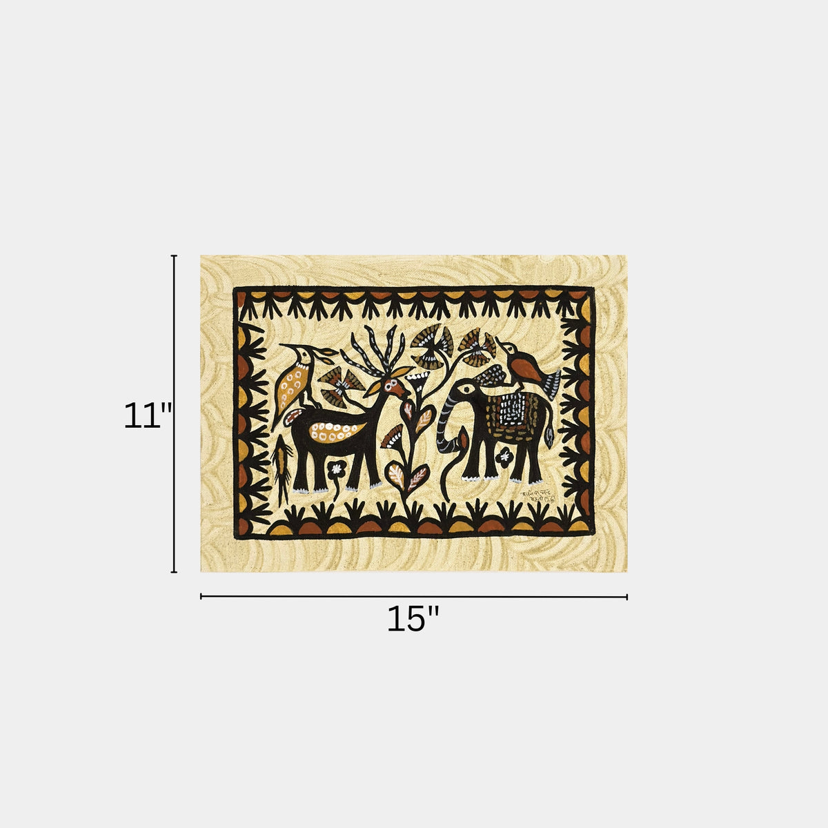traditional sohrai elephant, deer & forest life wall art (unframed)