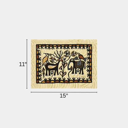 Traditional Sohrai Elephant, Deer & Forest Life Wall Art (Unframed)