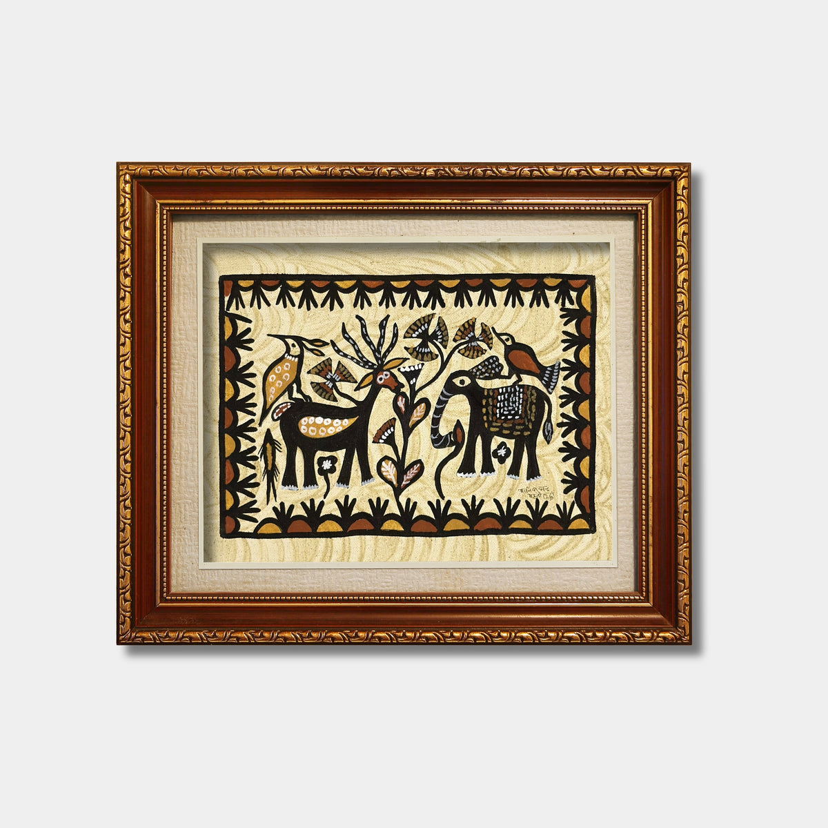 traditional sohrai elephant, deer & forest life wall art (unframed)