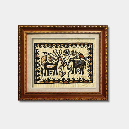 Traditional Sohrai Elephant, Deer & Forest Life Wall Art (Unframed)