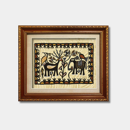 Traditional Sohrai Elephant, Deer & Forest Life Wall Art (Unframed)