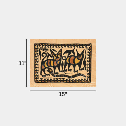 Traditional Sohrai Wild Cats & Serpent Wall Art (Unframed)