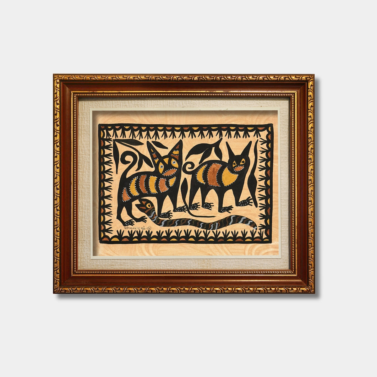 traditional sohrai wild cats & serpent wall art (unframed)