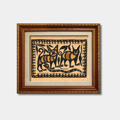 Traditional Sohrai Wild Cats & Serpent Wall Art (Unframed)