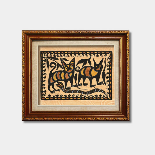 Traditional Sohrai Wild Cats & Serpent Wall Art (Unframed)