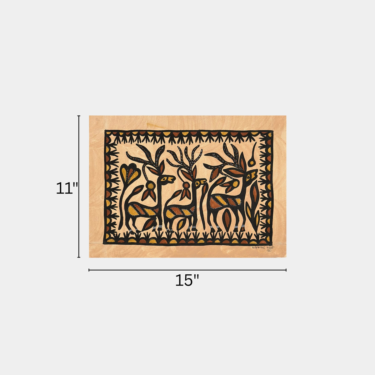 traditional sohrai horned deer herd wall art (unframed)