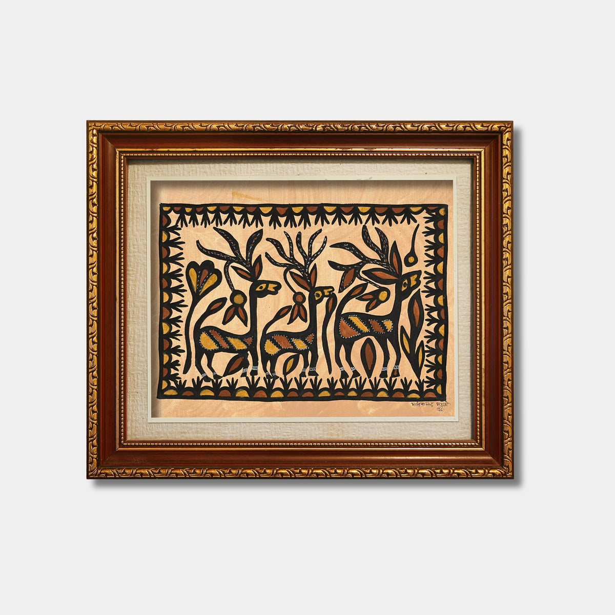 traditional sohrai horned deer herd wall art (unframed)