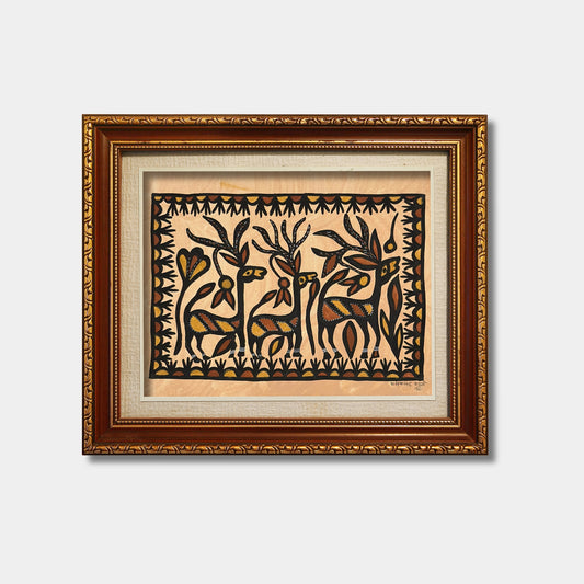 Traditional Sohrai Horned Deer Herd Wall Art (Unframed)